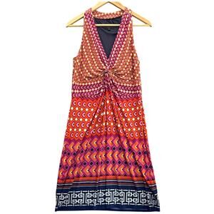 Laundry by Shelli Segal Pop Orange Geometric Sleeveless Halter Dress Women 10